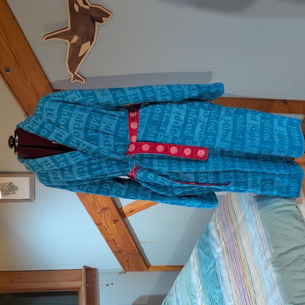 Turquoise Blue POPPI soda Robe With Blue & Pink Belt Unisex Plus Size